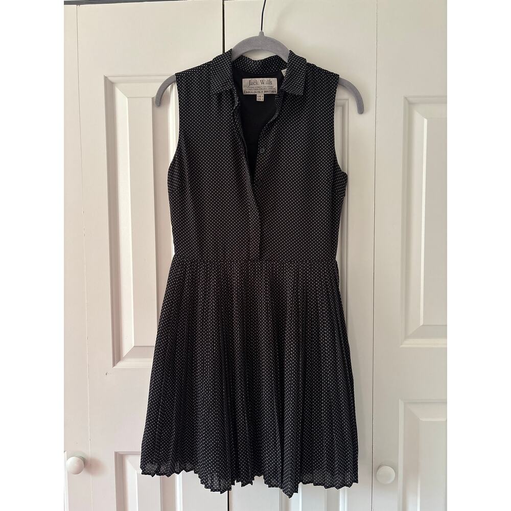 Jack Wills Black White Polka Dot Sleeveless Pleated Shirt Dress Women’s US 2 - Picture 3 of 13